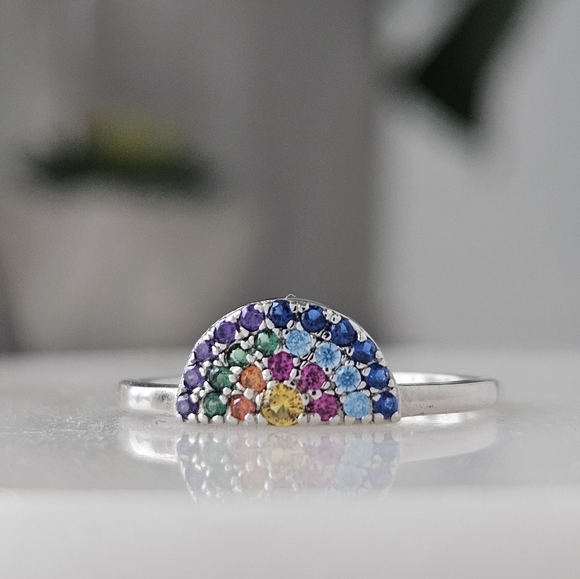 Rainbow Gemstone Ring, 925 Sterling Silver Charmed Aroma Good Vibes Only - Picture 4 of 5